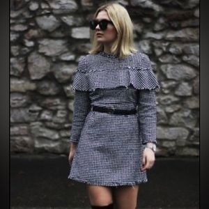 Zara Black/Navy/White Tweed Mini Dress (Size S)